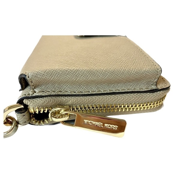 Michael Kors Jet Set Travel Medium Zip Around Phone Holder  - Tan Color - Picture 9 of 14